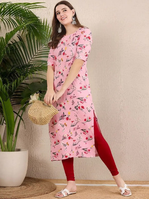 EthnicBasket Women Printed A-line Kurta(Pink)