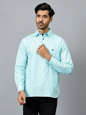 FireFish Men Solid Straight Kurta(Light Blue)