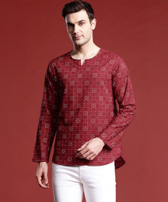 ANOUK Men Geometric Print Kaftan Kurta(Red)