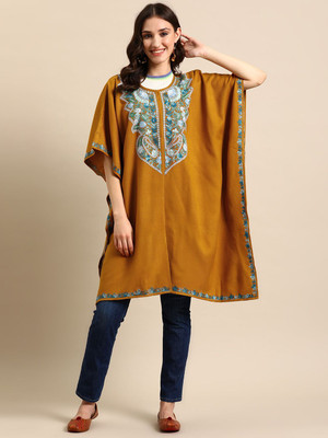 Sangria Women Embroidered Kaftan Kurta(Yellow)