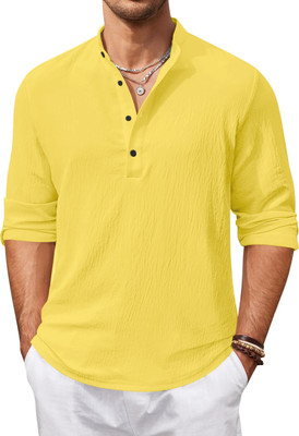 HEMADHAV Men Solid Straight Kurta(Yellow)