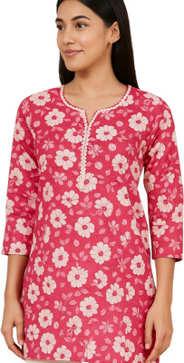 PPThreads Women Printed Straight Kurta(Pink)