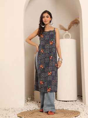 Varanga Women Printed Straight Kurta(Blue)