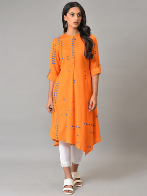 W Women Printed A-line Kurta(Orange)