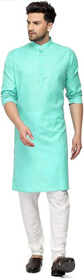 HOC's Men Self Design Straight Kurta(Light Blue)