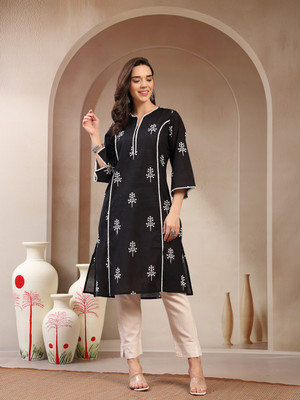 KAMLA PRINTS Women Printed Pakistani Kurta(Black)