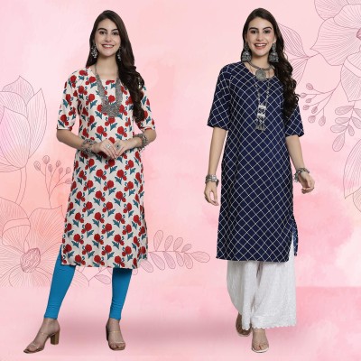 EthnicBasket Women Printed Straight Kurta(Multicolor)