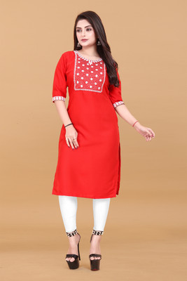 ANITA LYCRA Women Embroidered A-line Kurta(Red)