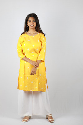 The Rashmi Shikha Women Self Design A-line Kurta(Yellow)