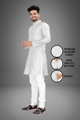 Shree Dutt Creation Men Embellished Straight Kurta(White)