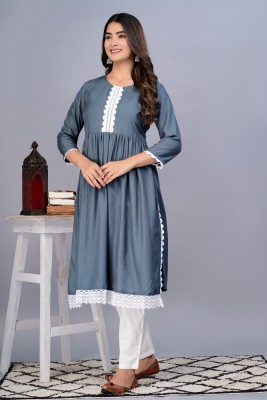 Bachuu Women Solid Flared Kurta(Grey)