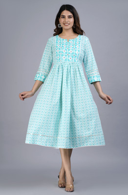 Mishree collection Women Printed A-line Kurta(Light Blue)