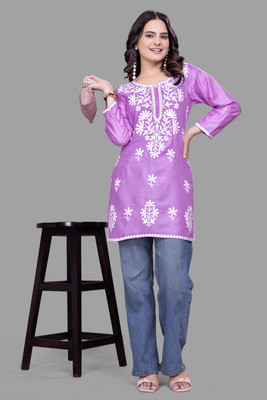 shivshakti faishon Women Embroidered A-line Kurta(Purple)