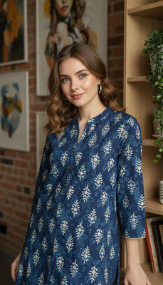 Jostory Women Printed A-line Kurta(Blue)