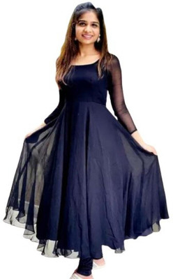 mdfab Women Solid Anarkali Kurta(Blue)