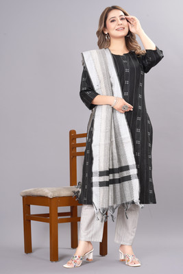 Fashire Women Striped Straight Kurta(Black)