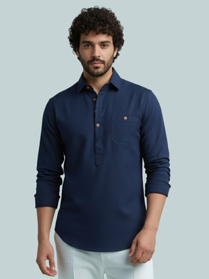 Vashuqi Men Solid A-line Kurta(Dark Blue)