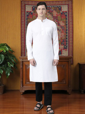 Kryptic Men Solid Straight Kurta(White)