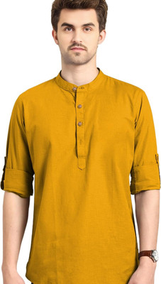 Vimal Star Men Solid Straight Kurta(Yellow)
