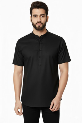 Super Weston Men Solid Straight Kurta(Black)