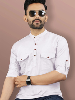 VeBNoR Men Solid Straight Kurta(White)