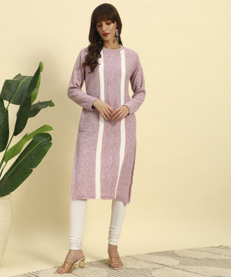 KILVESTED Women Striped Straight Kurta(Pink)