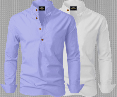 Kavyangle Creation Men Solid Straight Kurta(Blue, White)