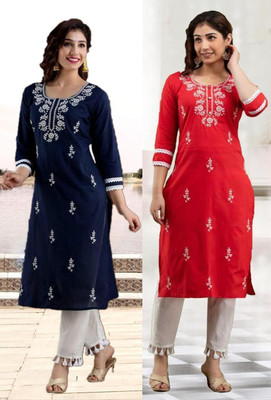 SISTO Women Embroidered Straight Kurta(Multicolor)