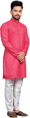 Vibhuti Men Solid Straight Kurta(Pink)