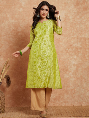 Sangria Women Printed Straight Kurta(Green)
