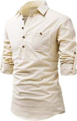 RAREMARK Men Solid A-line Kurta(Beige)