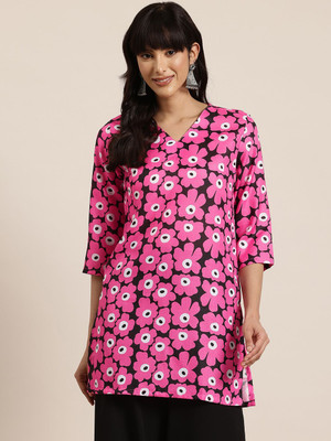 HERE&NOW Women Printed Straight Kurta(Black)