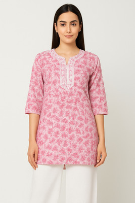 YRFASHIONS Women Printed A-line Kurta(Pink, White)