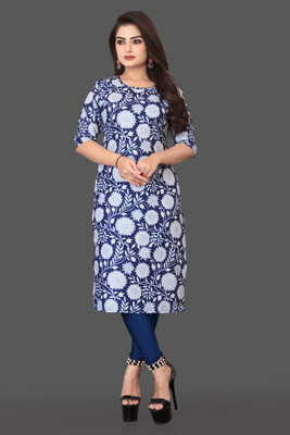 YATKSH Women Printed Straight Kurta(Blue)
