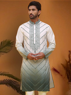 Jompers Men Printed Straight Kurta(Grey)