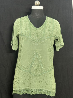 Braziliantunic Women Embroidered Straight Kurta(Green)