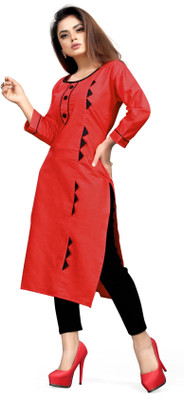 AAI MOGAL Women Solid Straight Kurta(Red)
