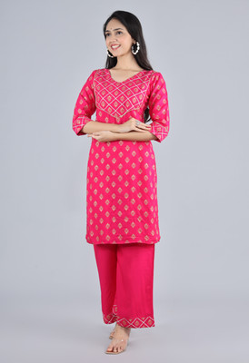 Shopping Star Women Printed Straight Kurta(Pink)