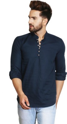 A-Okay Men Solid Straight Kurta(Dark Blue)