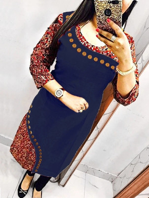 YOVA STYLE Women Floral Print Straight Kurta(Blue)