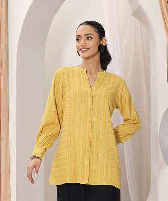 LIBAS Women Woven Design Straight Kurta(Yellow)