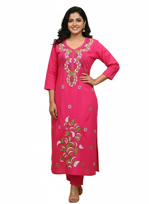 AlishaXpress Women Embroidered A-line Kurta(Red, Pink, Black, White, Yellow)