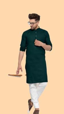 VINAARI Men Solid A-line Kurta(Dark Green)