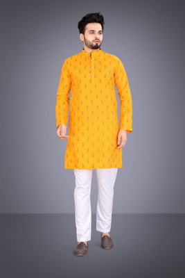 VELLOSTA Men Printed A-line Kurta(Yellow)