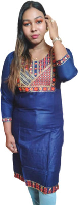 GTS Fashion Women Embroidered, Geometric Print, Printed Straight Kurta(Blue)
