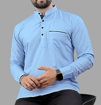 SPOQUE Men Solid Straight Kurta(Light Blue)