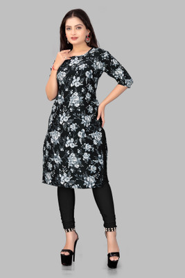Aarohi Women Floral Print Straight Kurta(Black)