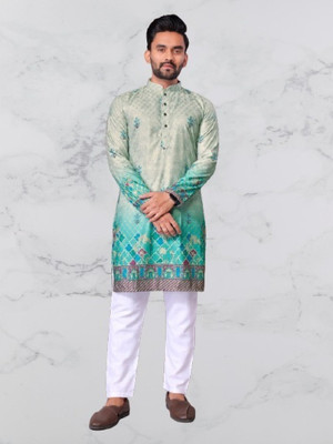 AARYA COLLECTION Men Printed Straight Kurta(Light Blue)