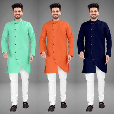 DIAMOND CLUSTER Men Self Design Trail Cut Kurta(Multicolor)
