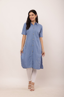 Shopbering Women Self Design A-line Kurta(Blue)